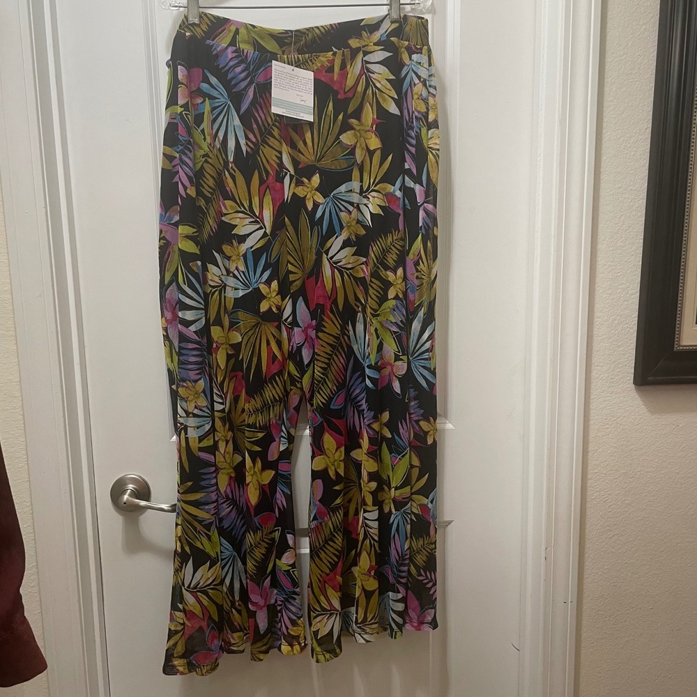 ANTTHONY ORIGINALS Tropical Leaf Print Wide Leg Mesh Pants NEW Size 2XP